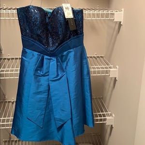 Aidan Mattox Short Strapless Peacock Blue Dress